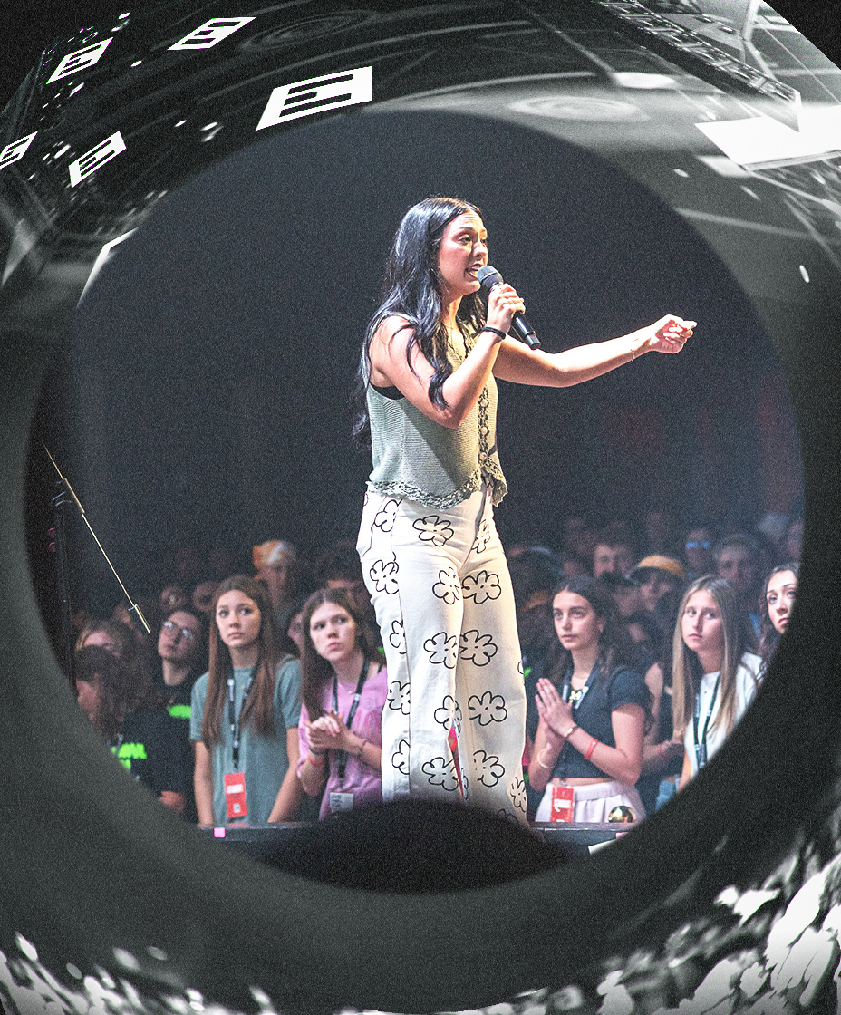 Family with whipped cream on their faces after playing game at Encounter Conference